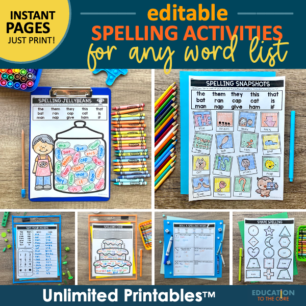 Editable Spelling Activities for ANY List of Words