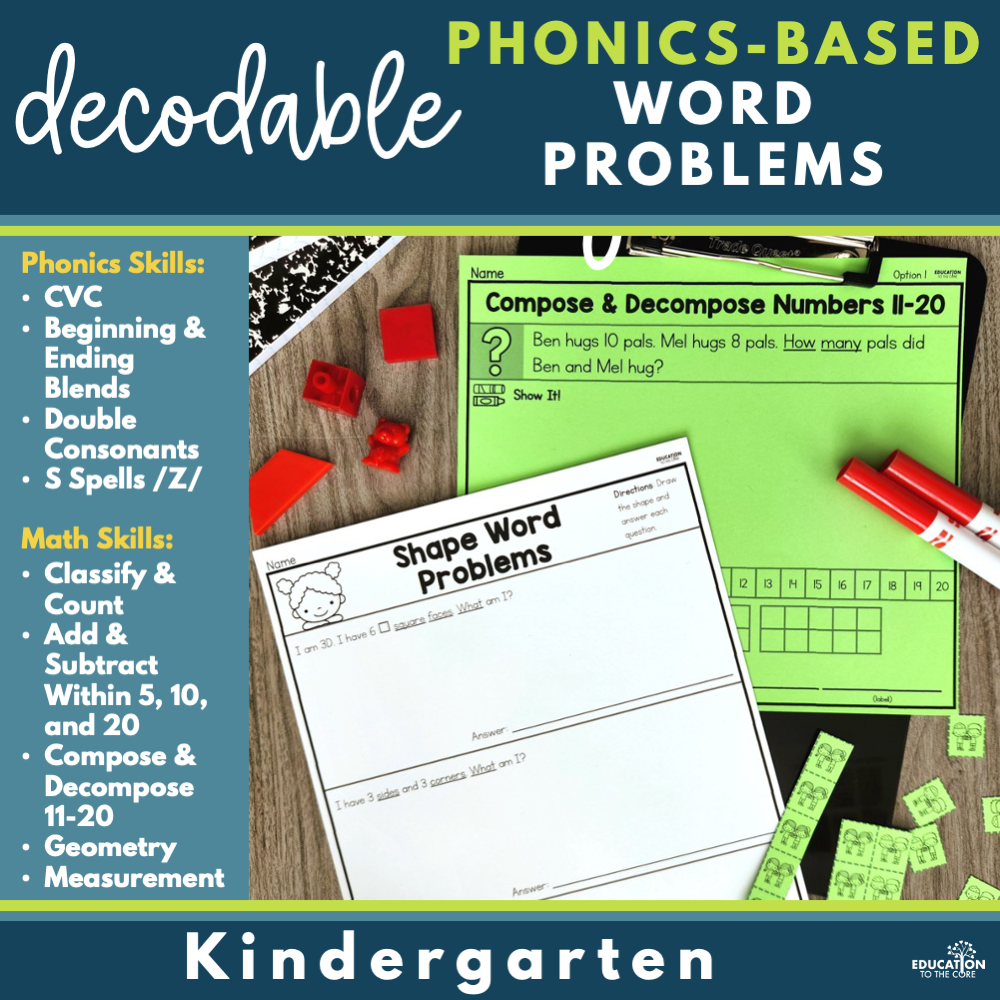 Kindergarten Decodable Math Word Problems