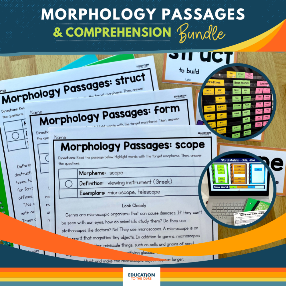 Morphology Passages & Comprehension Bundle w/ Morphology Cards