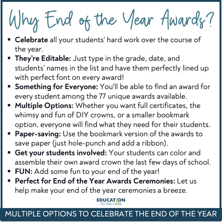 End of the Year Awards, Bookmarks, and Crowns