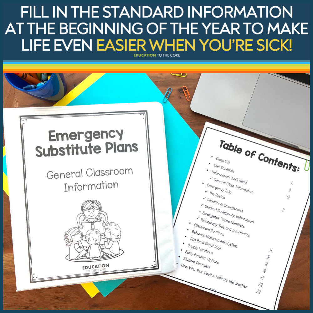 Second Grade Editable Sub Plans