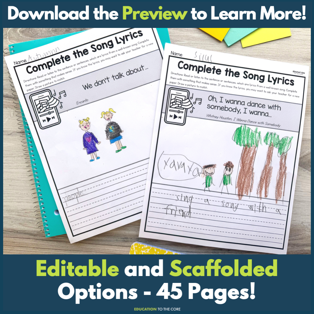 "Finish the Song Lyrics" Writing Activity